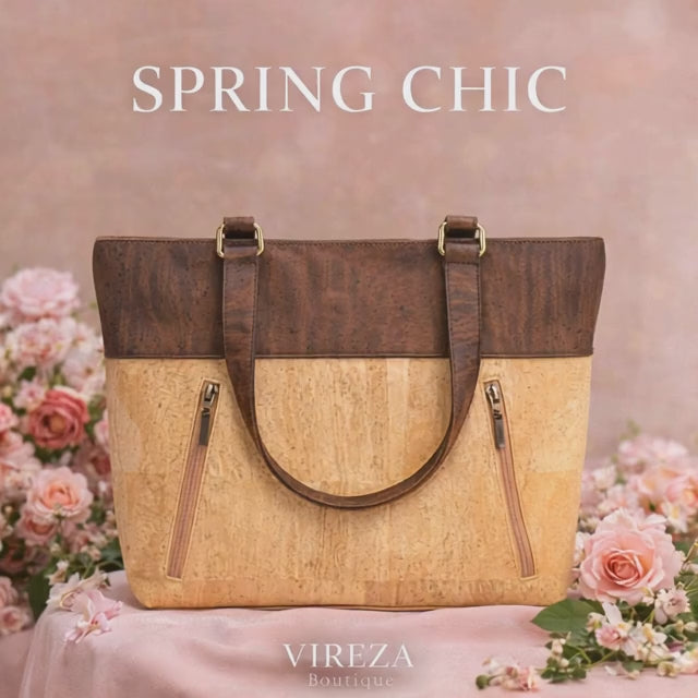 Cork Charcoal Zipper Handbag BAGP-116 | Handmade in Portugal | Vireza Boutique